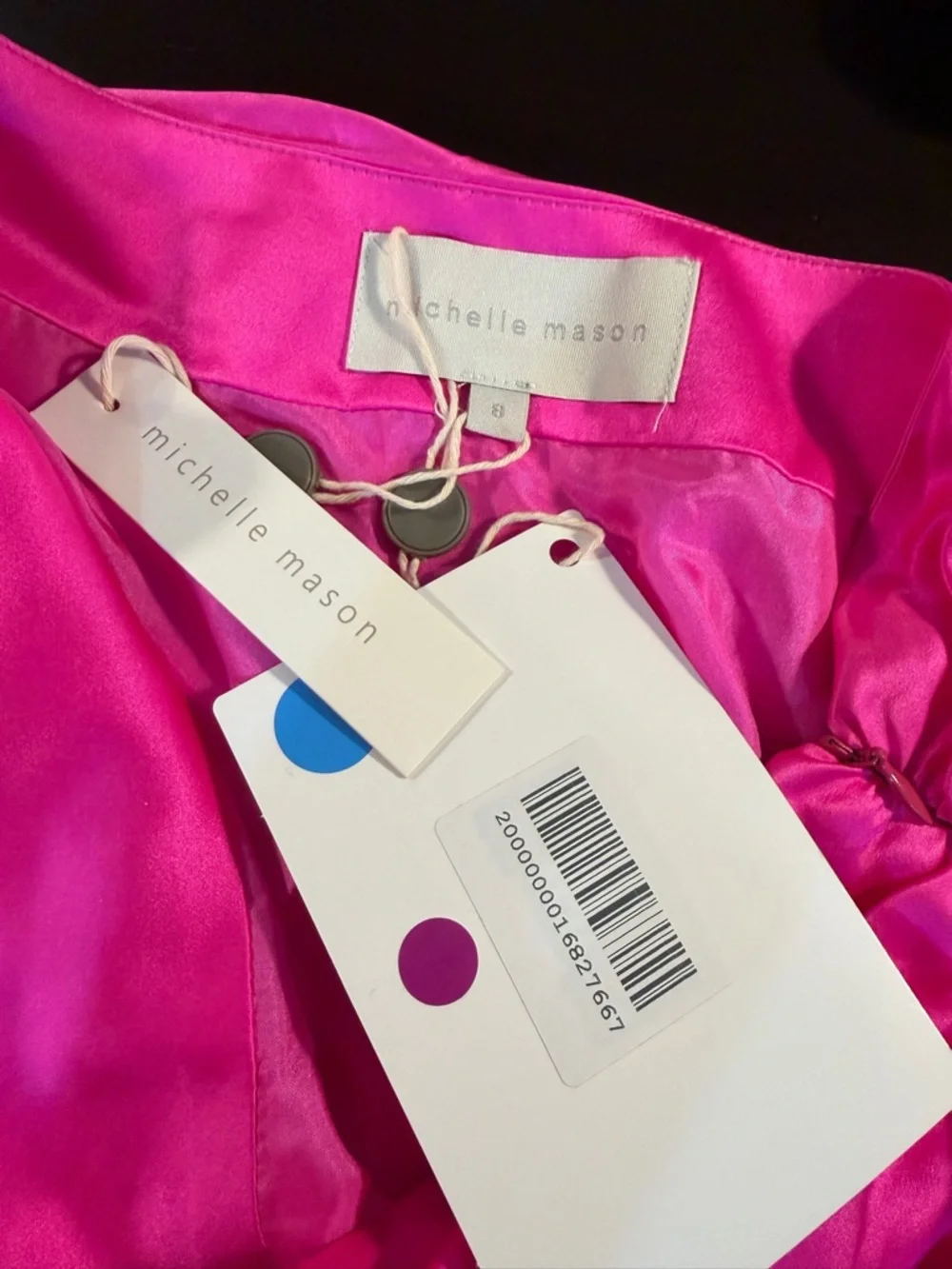 NWT Michelle Mason ‘Ruched Silk-Satin Mini Skirt’ in “Bright Pink” Size 8